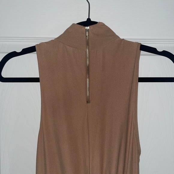 Tan Ruched High Neck Dress - Picture 2 of 8